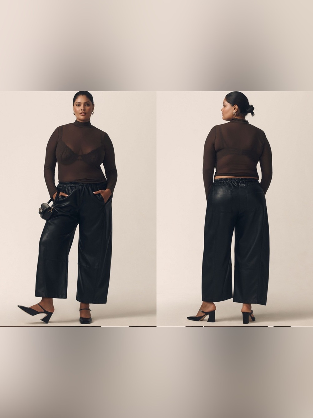 Pilcro by Anthropologie Black Izzie Relaxed Pull-On Vegan Leather Barrel Pants